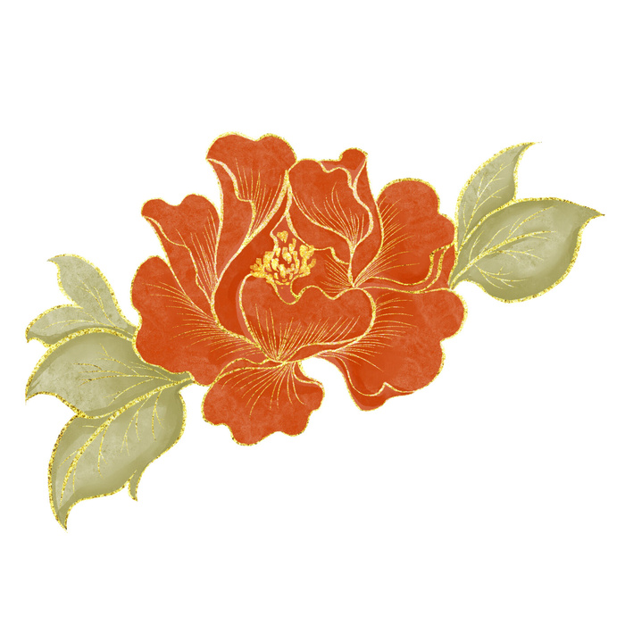 手绘国潮中国风古典牡丹花国花花卉装饰图案PSD设计素材