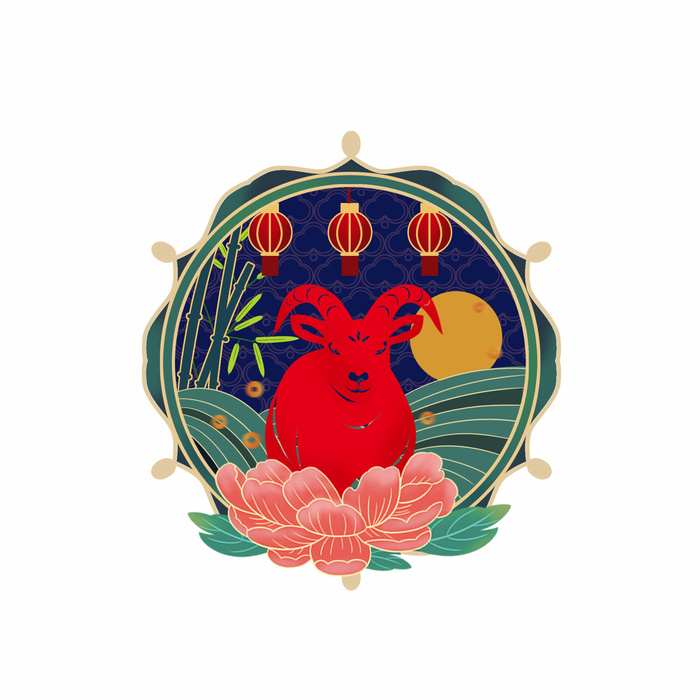 中国风国潮十二生肖羊手绘烫金插画春节剪纸元素PSD设计素材psd模版下载