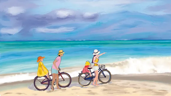 海滩自行车卡通人物PSD素材