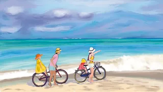 海滩自行车卡通人物PSD素材