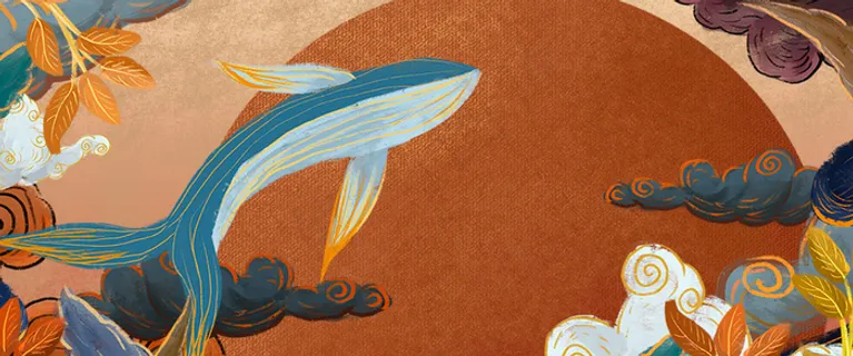 手绘大鱼国潮风展板背景