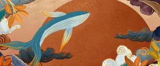 手绘大鱼国潮风展板背景