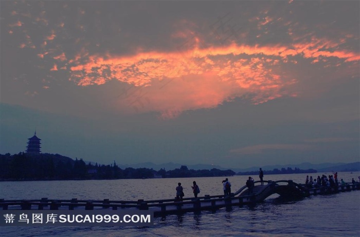 傍晚西湖风景摄影素材
