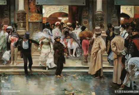 留下一个化妆舞会油画图片