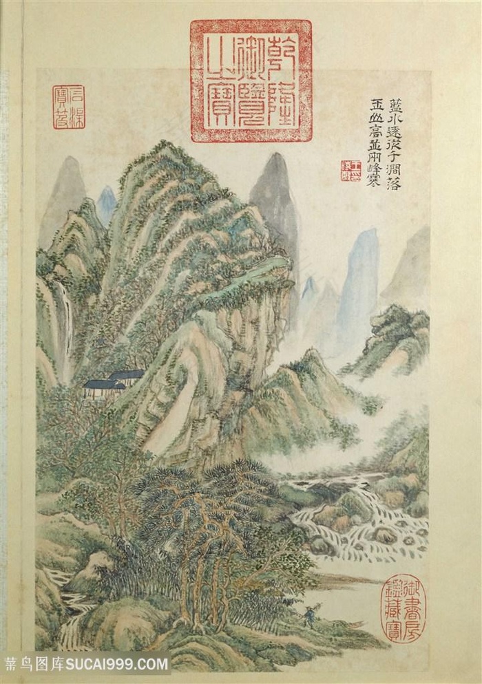 清代画家王时敏杜甫诗意图丛山落涧国画图片