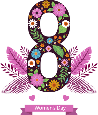 38妇女节三八女神女王粉色花朵玫瑰艺术字设计png免抠ps素材