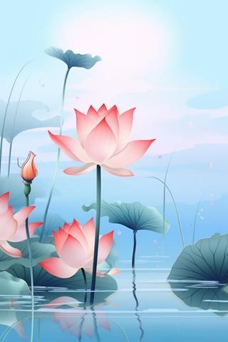 蓝色光影清新荷花背景