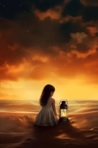 儿童沙滩故事落日背景