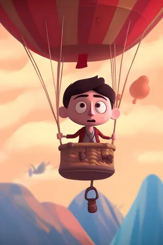 乘坐热气球滑翔粉紫云彩人物动画背景