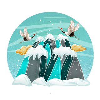 中国风国潮仙鹤山水插画手绘元素场景PSD设计素材