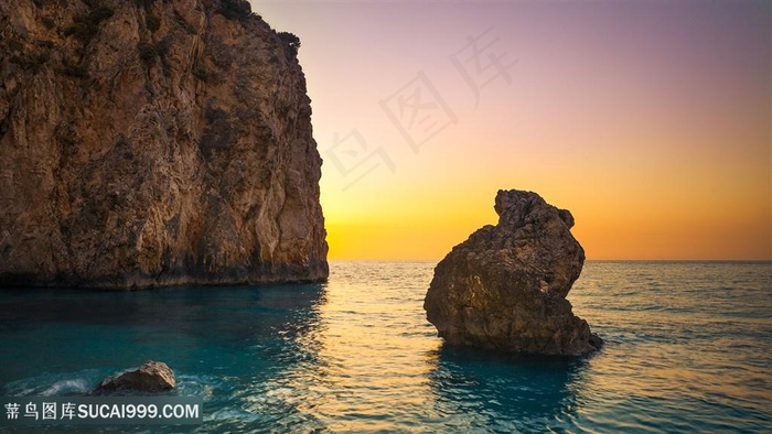湖畔海景山崖风景画壁纸