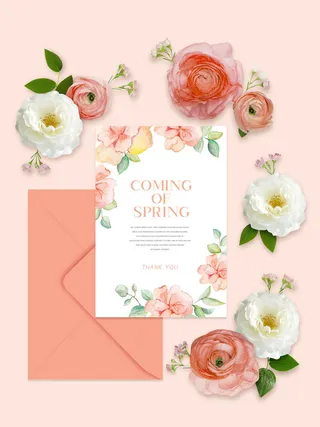 玫瑰花朵与信件PSD素材