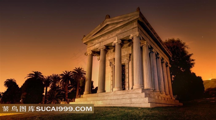 黄昏下赫斯特墓地建筑摄影图片