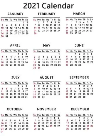 2021 年日历 PNG免抠