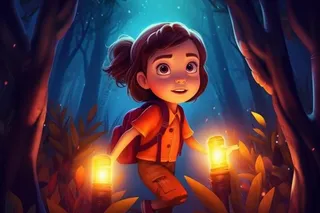 森林探险女孩灯光插画背景