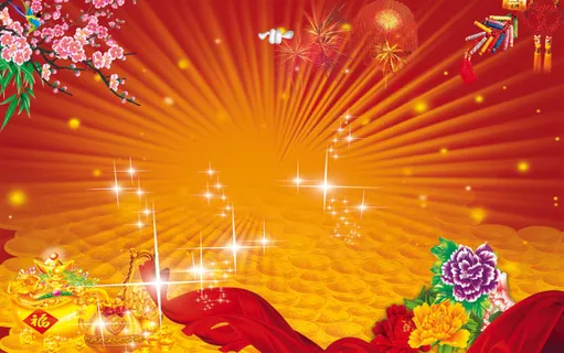 桃花财宝红黄色背景