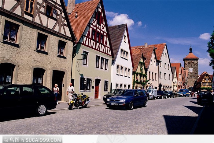 街道汽车房屋行人