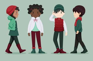 冬天服饰服装冬装穿冬装保暖冬季卡通人物男女装Ai矢量图片素材