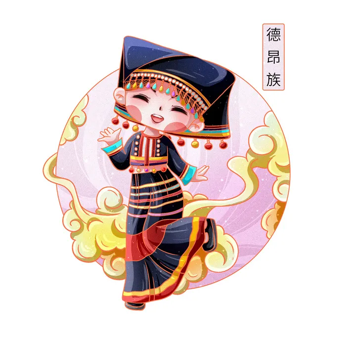 国潮Q版56个少数民族人物卡通形象服饰插画民族风服饰元素PSD素材psd模版下载