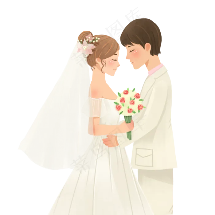 手绘卡通婚礼新郎新娘原创人物素材
