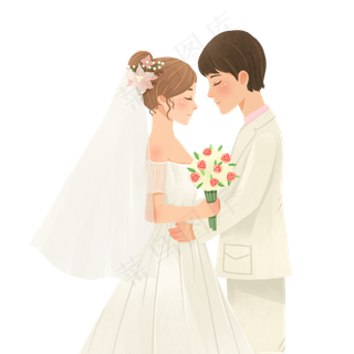 手绘卡通婚礼新郎新娘原创人物素材