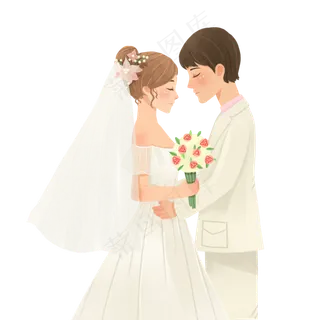 手绘卡通婚礼新郎新娘原创人物素材