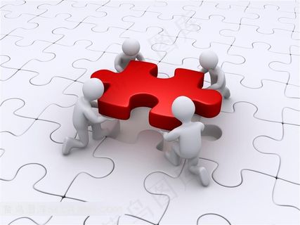 合力搬拼图的立体小人创意高清图片