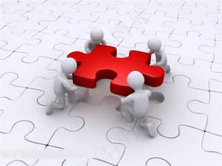 合力搬拼图的立体小人创意高清图片