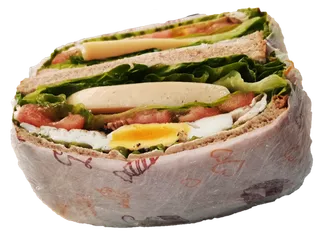 鸡肉肠对切田园清新色调煎蛋半圆三明治免抠元素实物摄影素材