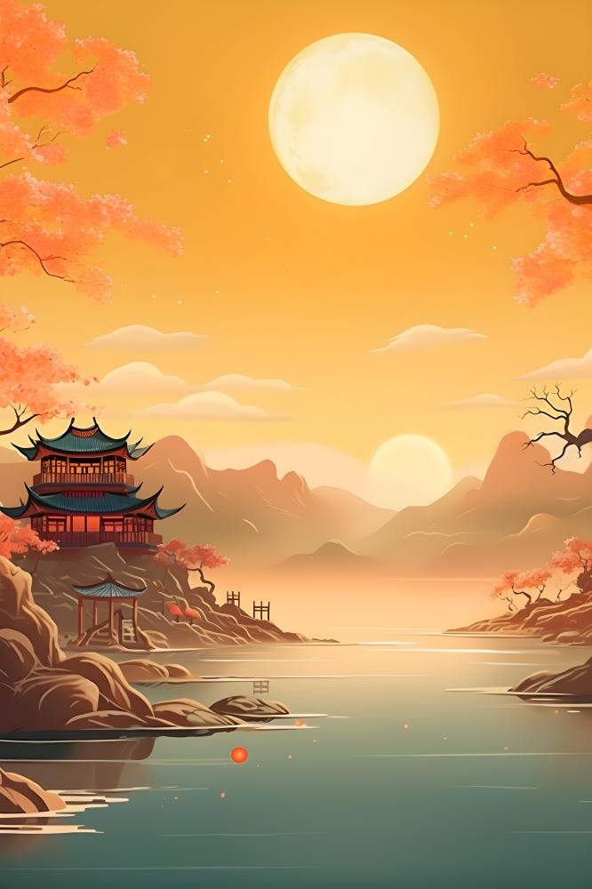 国风月亮淡雅渐变意境背景