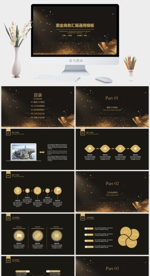 黑金商务年中工作总结计划模板预览图