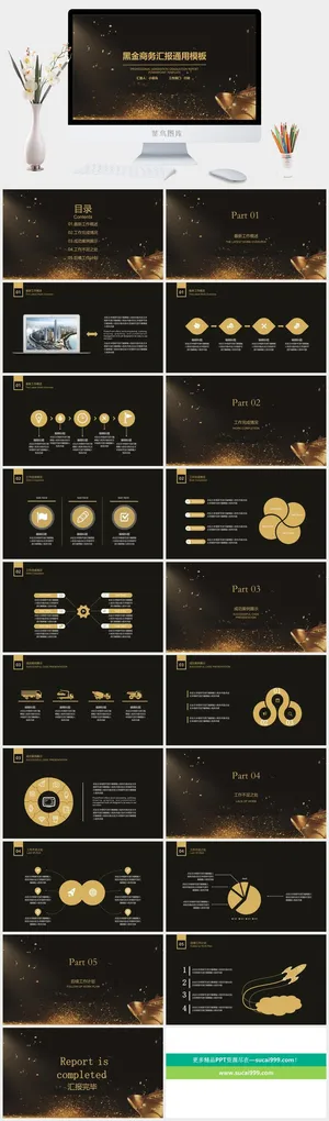 黑金商务年中工作总结计划模板预览图