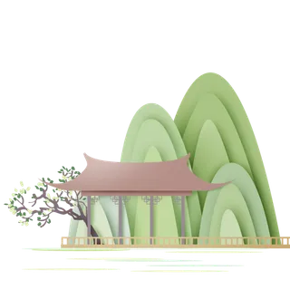 清明元素古风中式清明节山水画中国风绿色