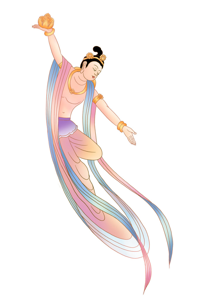 手绘国潮中国风古代敦煌神话飞天仙女美女古装人物插画PSD素材