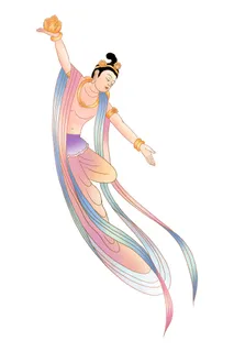 手绘国潮中国风古代敦煌神话飞天仙女美女古装人物插画PSD素材