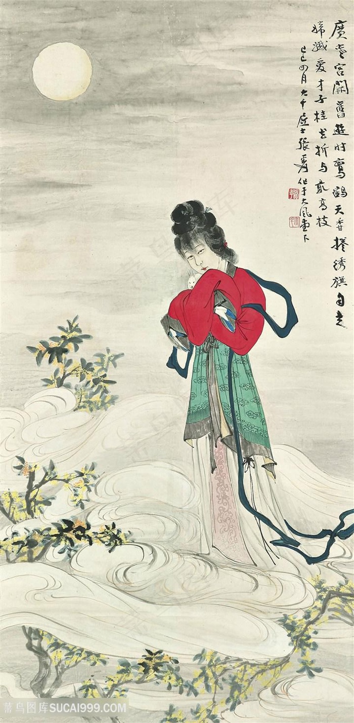 张大千人物与植物国画图片