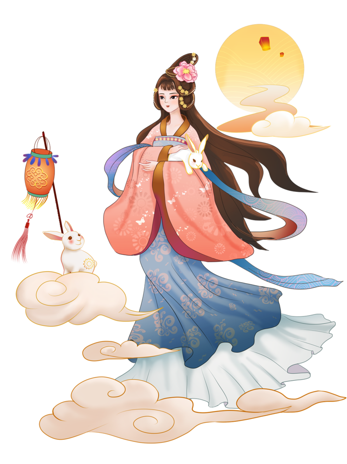 嫦娥中秋奔月玉兔节日飞天敦煌手绘卡通免扣