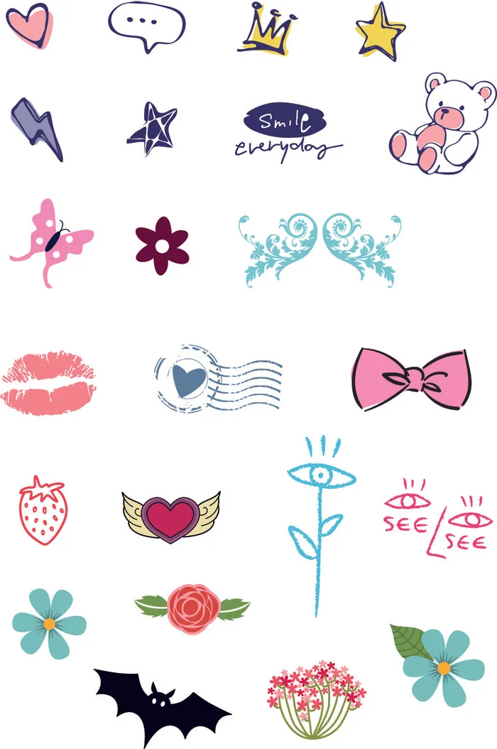 可爱纹身贴可编辑ai矢量模版下载
