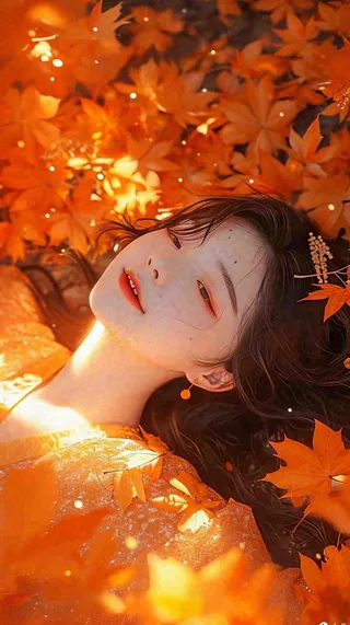 秋天秋季落叶美人，阳光落日秋叶，立秋秋分