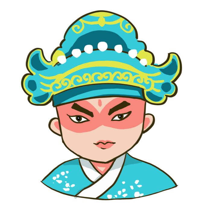 卡通京剧戏剧人物脸谱插画PNG图片 国潮中国风Q版戏剧人物PS素材