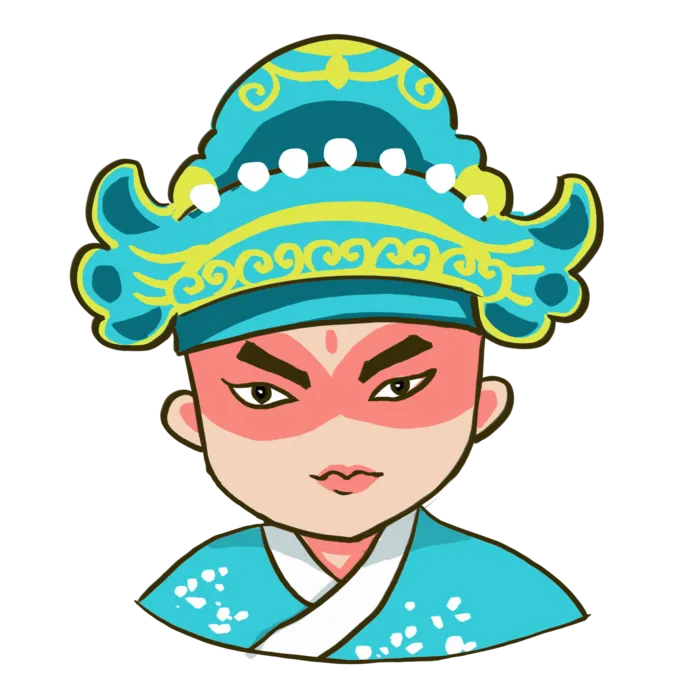 卡通京剧戏剧人物脸谱插画PNG图片 国潮中国风Q版戏剧人物PS素材