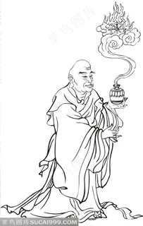 拿着神奇瓶子的僧人罗汉线描矢量PNG绘画图片 拿着神奇瓶子的僧人罗汉线描矢量PNG绘画图片