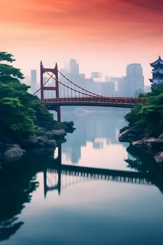 城市桥梁落日背景