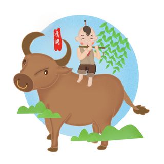 清明清明节卡通牧童骑牛吹笛