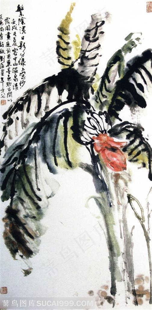 国画名家作品-李海粟的芭蕉图