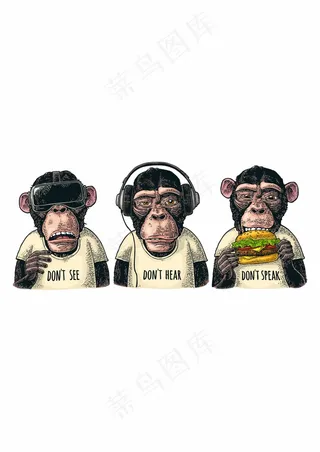 猴子玩VR游戏 听歌吃汉堡