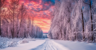 茫茫的雪原日落夕阳普照摄影图