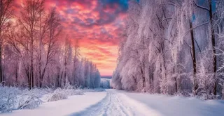 茫茫的雪原日落夕阳普照摄影图