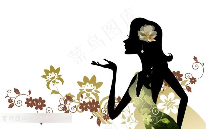 美少女剪影插画素材