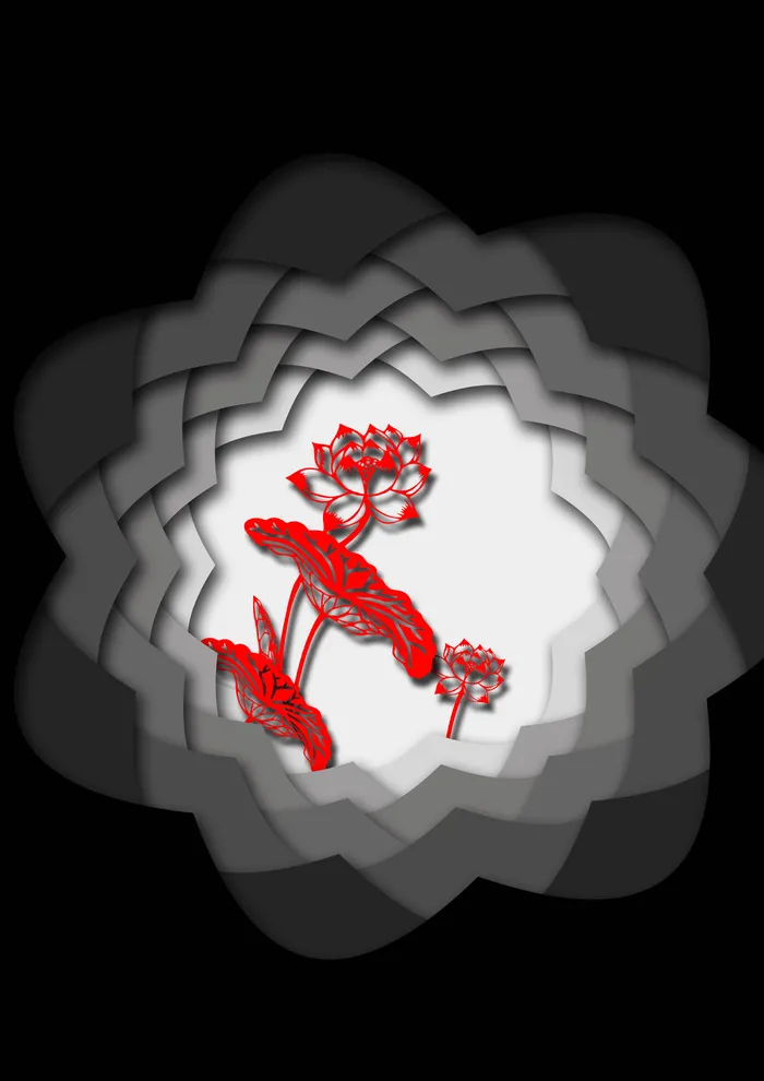 红色荷花剪纸风画册背景图psd模版下载
